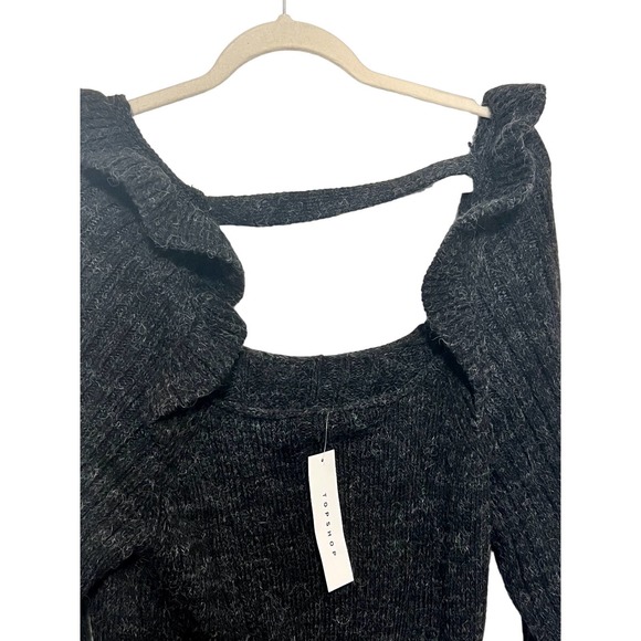Topshop Grey Ruffle Cable Knit Sweater with Back Cut out. New Size 8-10 - Picture 5 of 8